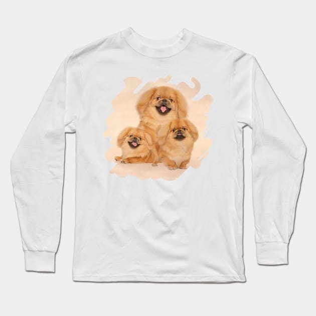 Pekingese dogs collage Long Sleeve T-Shirt by Nartissima